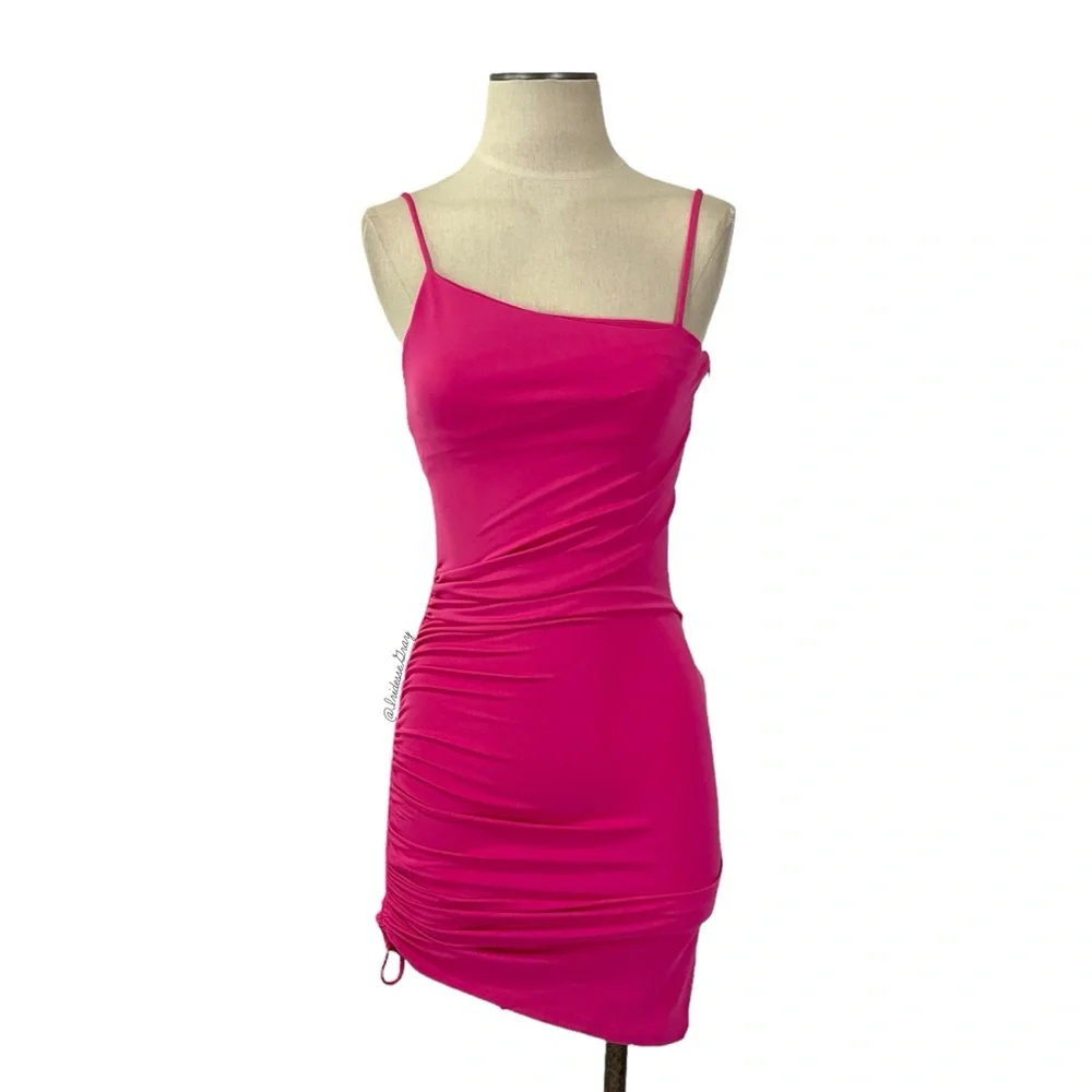 Lovers + Friends- Mara Pink Asymmetrical Ruched Dress Size XS.